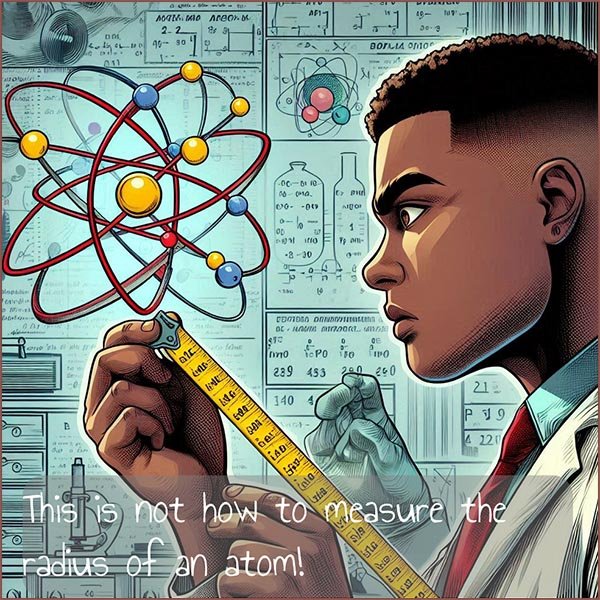 Measuring the size of an atom comic style image